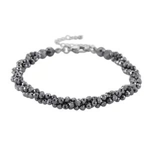 Shop LC Terahertz 35.00 ctw Beaded 3 Row Twisted Bracelet in Stainless Steel 7-9In