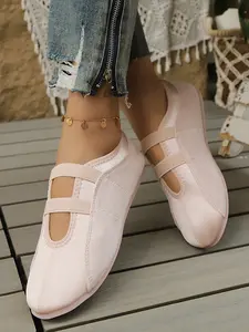 French Vintage Double Strap Flat Shoes, Balletcore Flats, Breathable Comfortable Commuter Women's Shoes, Elastic Band Design, Soft Sole, All Seasons, Round Toe Flats