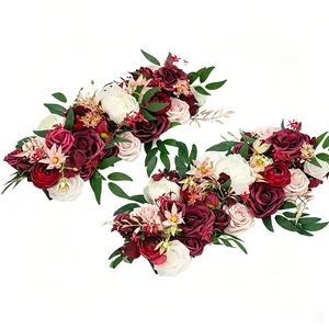 Realistic Wine Rose Table Centerpiece, European Wedding Engagement Party Floral Decoration, Living Room Dining Table Fake Flower Arrangement