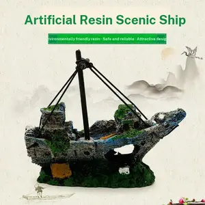 Resin Pirate Ship Aquarium Decor Fish Tank Ornament Sunken Shipwreck with Hiding Caves for Betta Fish Shrimp Cichlids Aquatic Habitat Decorations