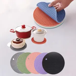 Round Silicone Insulation Pad, Flexible Easy Wash Dry Table Mat, Kitchen Heat Resistant Pad, Pot Holder, Non-Slip Base, Durable & Safe