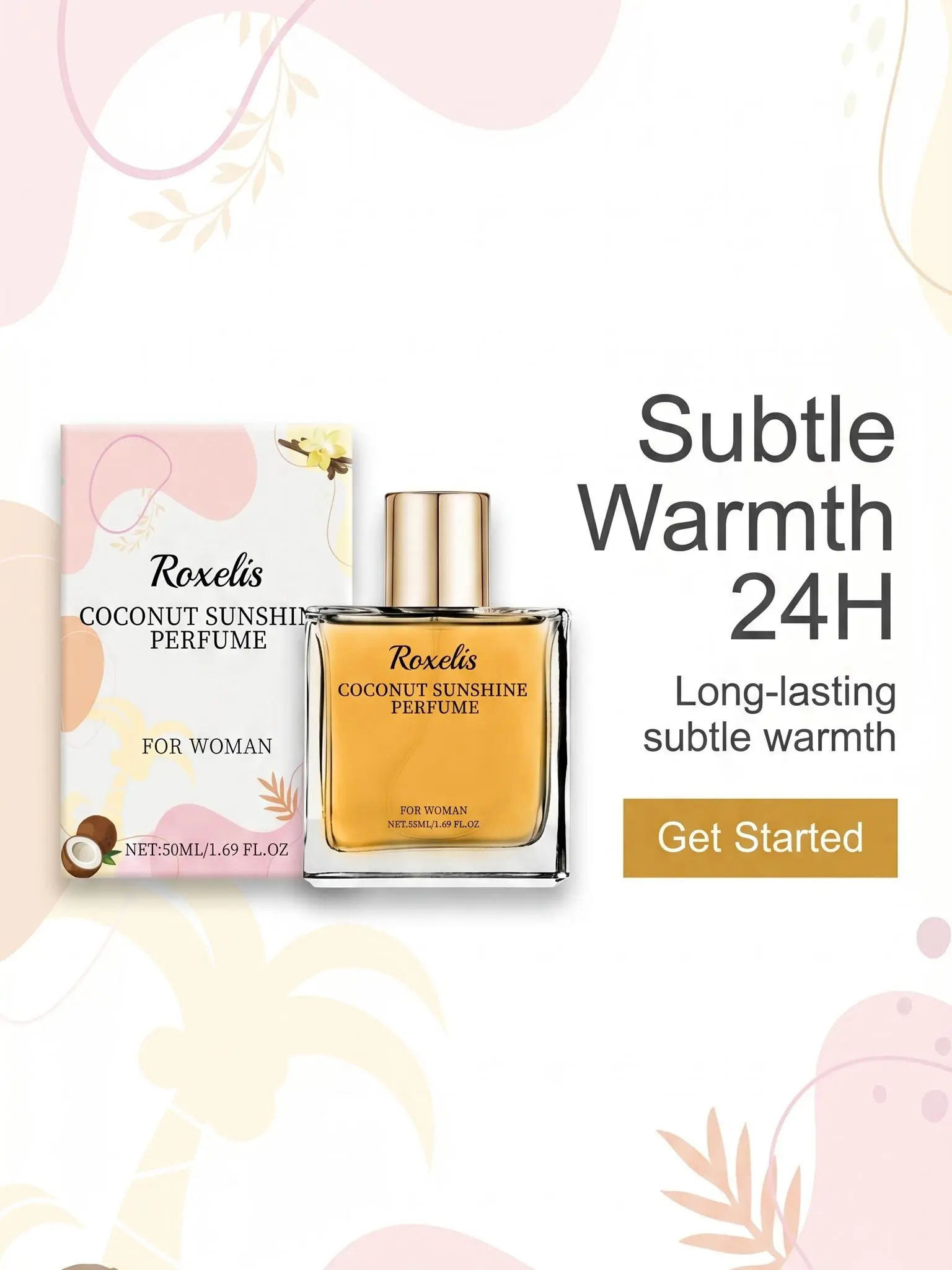Roxelis Light Vanilla Coconut Perfume, Fresh Light Fragrance Lasting Light Elegant Exudes Attractive Feminine Fragrance Convenient Perfum