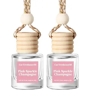 Car Air Freshener Diffuser 2 Pack Hanging Air Freshener Diffuser-Pink Sparkle Champagne Fragrance Oil Air Diffuser For Car, 45+ Days Long Lasting Fragrance Made in USA