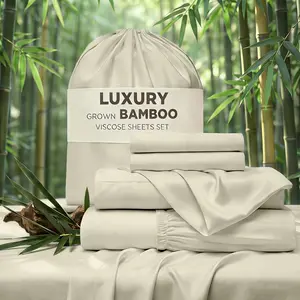 4pcs Bamboo Rayon Cooling Sheet & Pillowcase Set - Iconic Collection Bedding, 14" Deep Pocket, Hotel Luxury, Extra Soft, Cooling Bed Linens