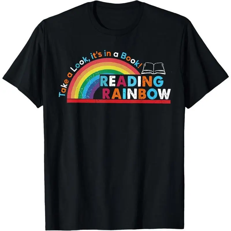 100% Cotton Take A Look A Book Vintage Reading Librarian rainbow T-Shirt