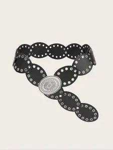 Women's Boho Hollow Out Belt, Y2K Western Style Silver Color Buckle, Waistband for Jeans, Dresses, Casual Wear, Party, Festival