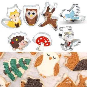 7pcs Animal Cookie Cutter Set, Fox, Owl, Deer, Bird, Hedgehog, Squirrel, Mushroom, Forest Animal Stainless Steel Cookie Cutters Shapes Biscuit Fondant Molds