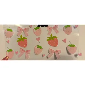 Pink Strawberry Bow UV DTF Wrap