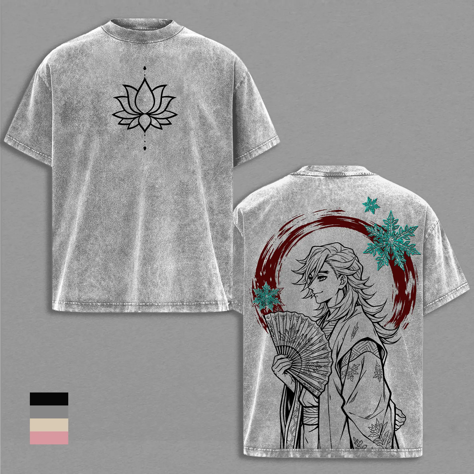 Douma - Demon Slayer Anime Graphic Tee Vintage Washed Shirt Unisex Streetwear Douma Anime Shirt Kimetsu no Yaiba Shirt Upper Moon Two Tee Anime Clothing Gift for Anime Lovers Fans