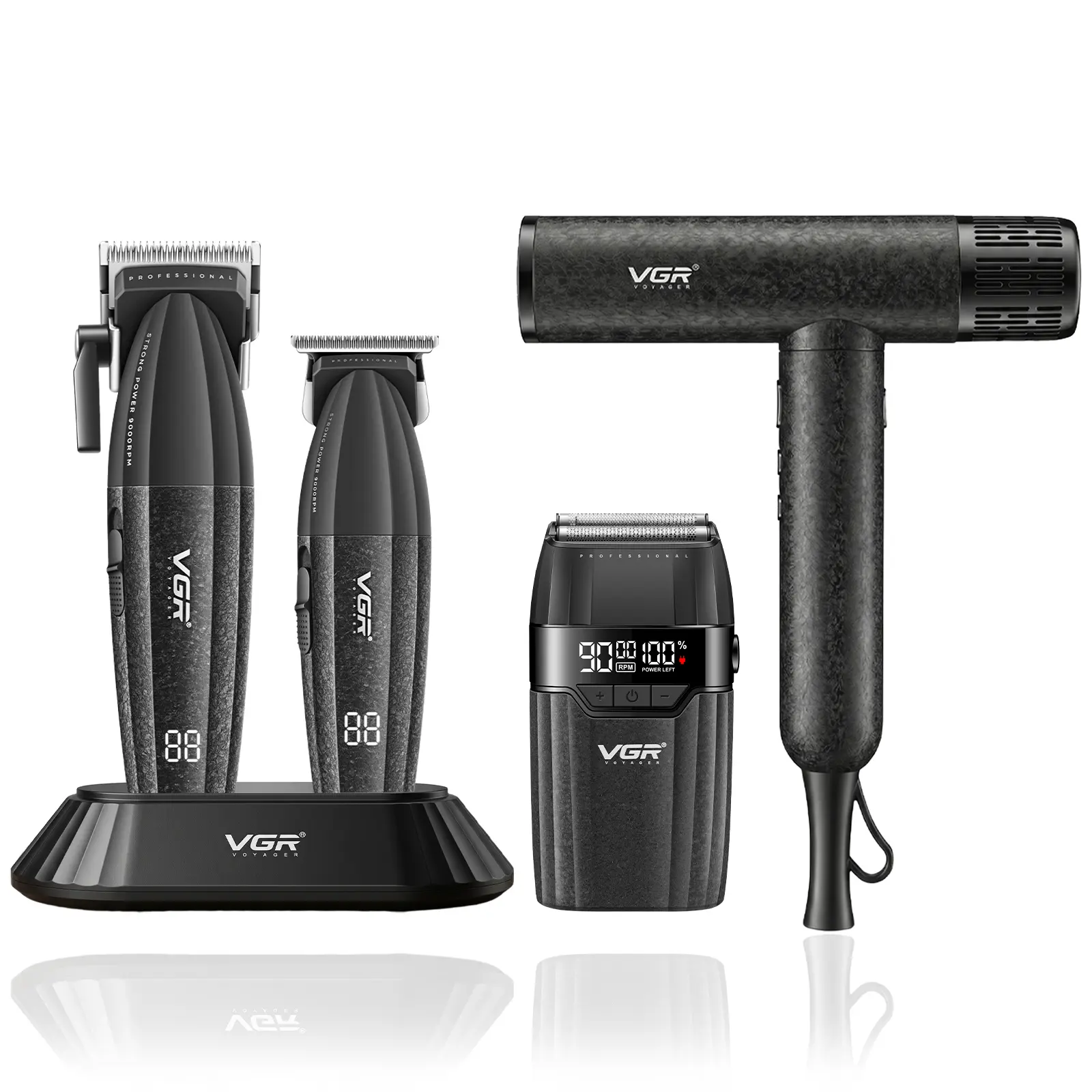 VGR 640 S4 Professional Barber Combo 4 in 1 Hair Clippers for Men, 9000RPM Cordless Hair Clipper, Hair Trimmer, Foil Shaver & 110000RPM Hair Dryer Kit, Mens Grooming Kit for Home Barber