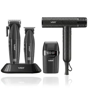 VGR 640 S4 Professional Barber Combo 4 in 1 Hair Clippers for Men, 9000RPM Cordless Hair Clipper, Hair Trimmer, Foil Shaver & 110000RPM Hair Dryer Kit, Mens Grooming Kit for Home Barber