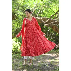 Red Bandhani Anarkali