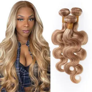 P27/613 Honey Blonde Body Wave Bundles 100% Remy Human Hair 15A Grade Wavy Cuticle Aligned Quick Weave Soft Double Weft Extensions Piano Blonde Highlights