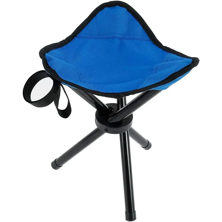 600D Oxford Cloth Folding Tripod Chair,Mini Lightweight Portable Folding Seat,Picnic Stool for Camping Walking Fishing Travel Hiking Garden Beach (Blue),3-Legged Compact Camping Stool