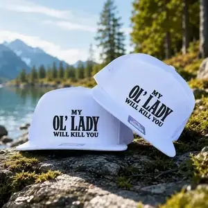 Funny Trucker Hat My Ol' Lady Will Kill You, 7 Panel Flat Bill Mesh Snapback Cap, Novelty Camo Hat, Gift for Him