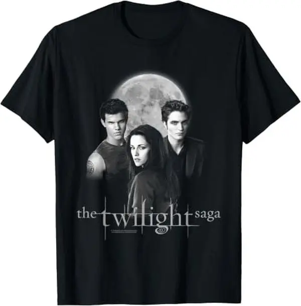Twilight Saga Black & White Photo Jacob, Bella, Edward Movie T-Shirt, Halloween Gift,  Womenswear
