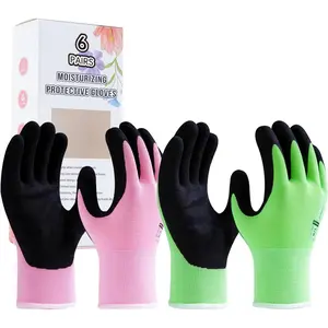 Gardening Gloves for Women, 6 Pairs, Hyaluronic Acid Moisturizing Gloves, Breathable -Coated Grip, Latex-Free Touchscreen, for Weeding, Planting & Yard Work, Large, &Green