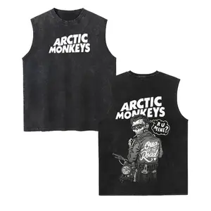 Menswear Arctic Monkeys Oversized Unisex Vintage Washed Soft Cotton Vest - Classic Loose-Fitting Casual Sleeveless Apparel with Double-Sided Band Graphic, Ideal Gift for Boyfriends