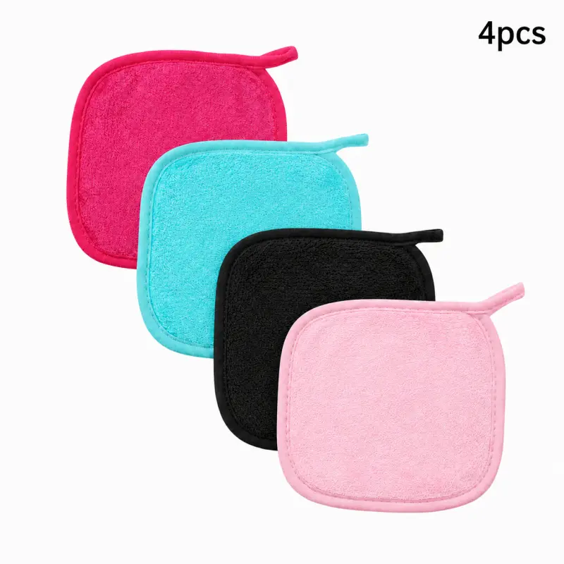 4 PCS Reusable Microfiber Makeup Remover Cloths - Gentle, Smoothing Soft Cleansers for Lip, Eye & Facial Cosmetic Removal, Suitable for All Skin Types (Daily Skincare Use)