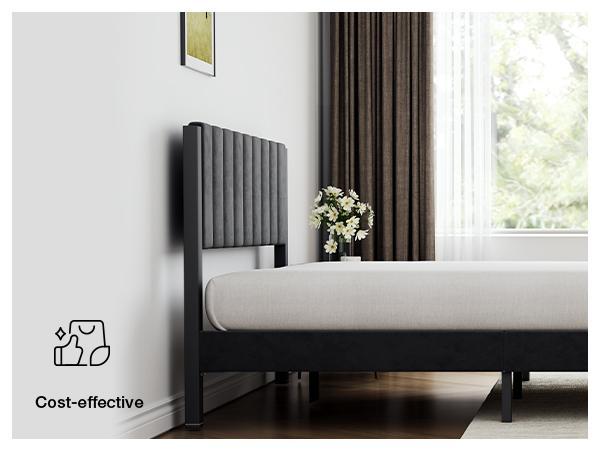 Bed Frame Upholstered Platform Full/Queen/King Bed Frame with Adjustable Headboard, Strong Weight Capacity, No Box Spring Needed, Easy Assembly, Grey Modern Unique Bedroom Furniture
