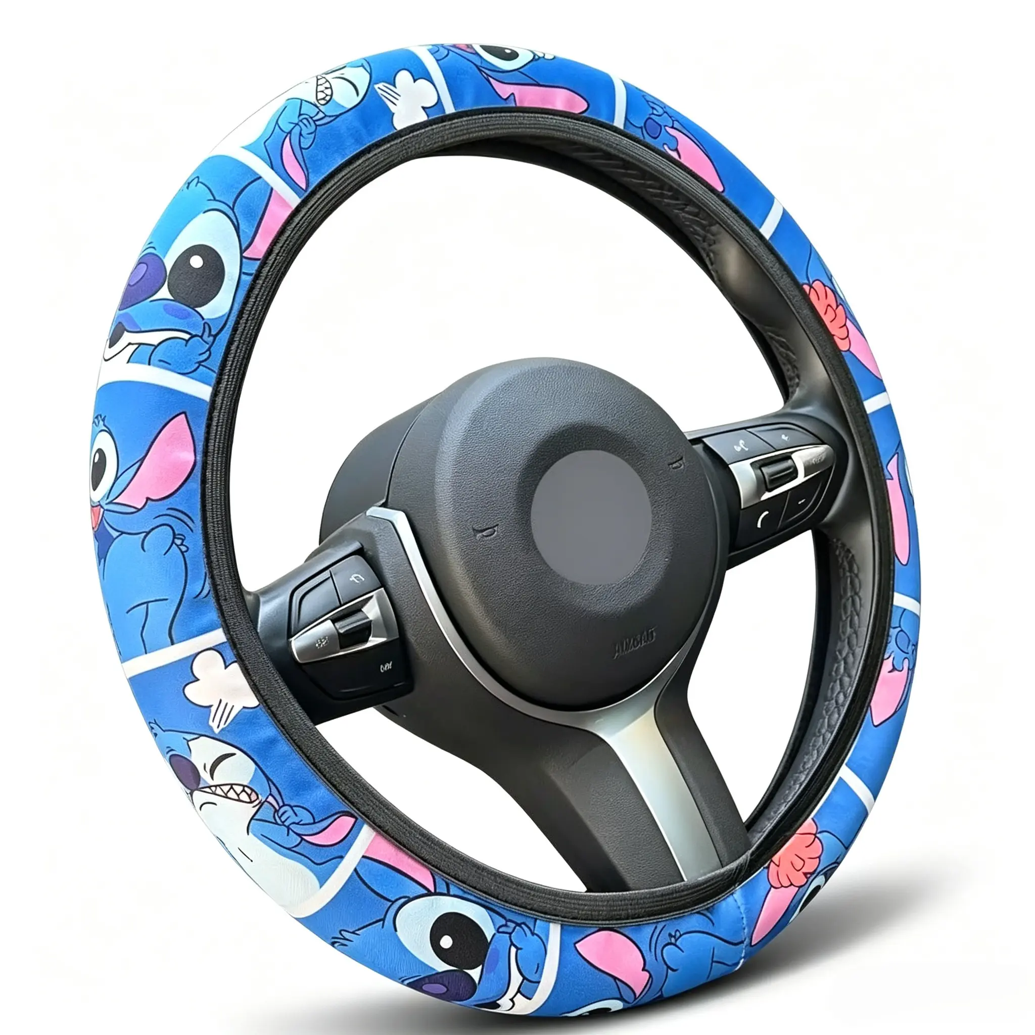 Disney Stitch Printed Steering Wheel Cover, Cartoon Auto Decor For Vehicle Interior Upgrade & Cabin Styling