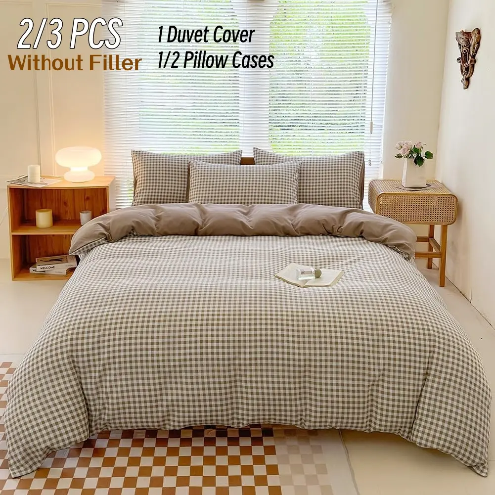 2/3 Piece Simple Plaid Minimalist Checkered Down Comforter Set, Fashionable Two-Sided Bedding Set, Breathable All-Season Quilt Cover, Bedroom Decor & Guest Room Use