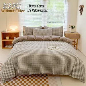 2/3 Piece Simple Plaid Minimalist Checkered Down Comforter Set, Fashionable Two-Sided Bedding Set, Breathable All-Season Quilt Cover, Bedroom Decor & Guest Room Use