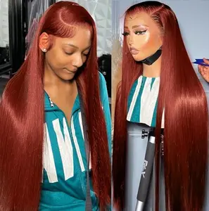 Recool Hair 100% Human Hair Reddish Brown Straight Copper Brown Lace Front Wig Pre-plucked 6x5 Pre-cut HD Lace Colored Human Hair Wig