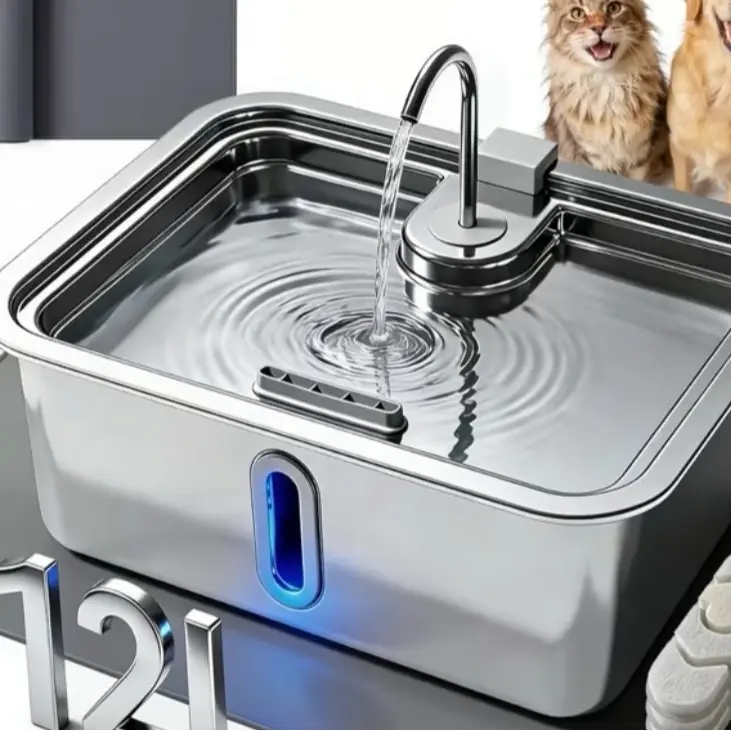 12L/3.17Gal Dog Water Fountain with Silicone Mat & 3 Filters, Stainless Steel