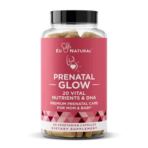 Eu Natural Glow Prenatal Vitamins for Women – 20-in-1 Vital Nutrients for Healthy Pregnancy and Fetal Development – Folic Acid & Vegan DHA For Baby's Growth & A Comfortable Pregnancy – No Fillers