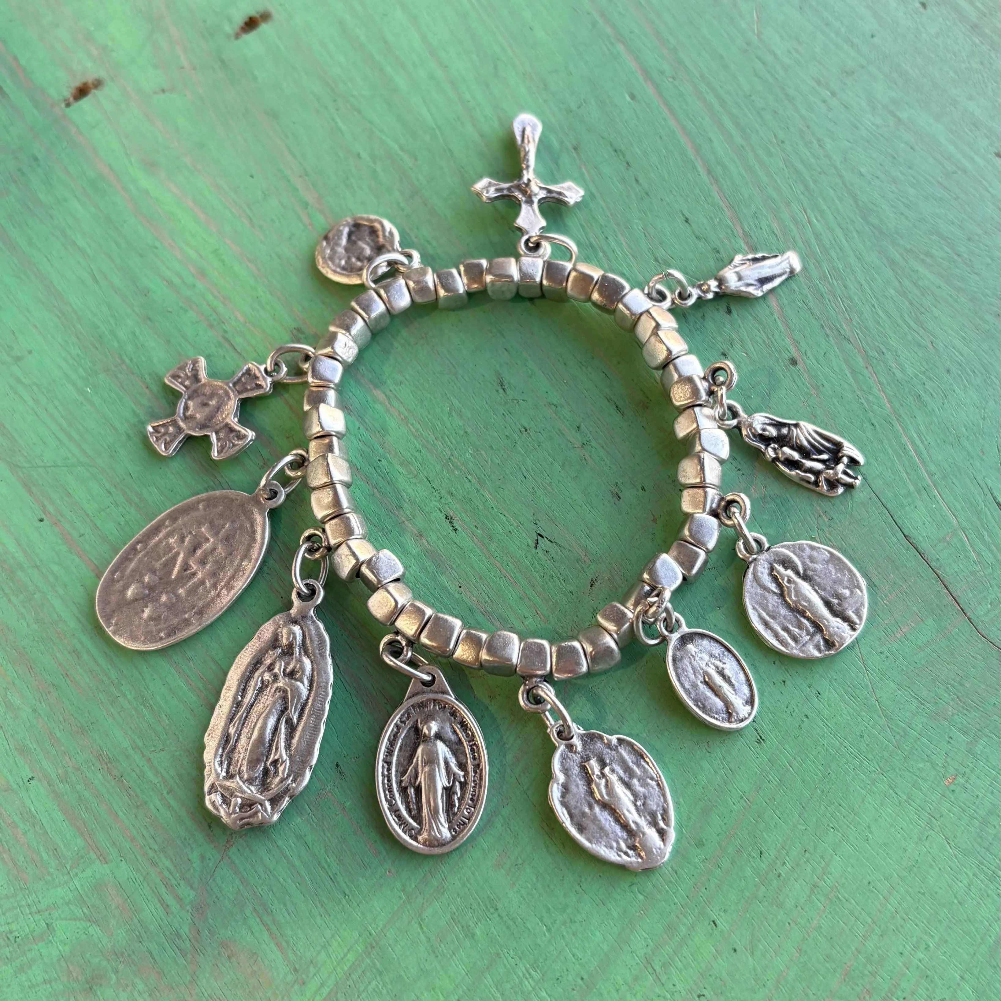Silver Plated Saint Charm Bracelet