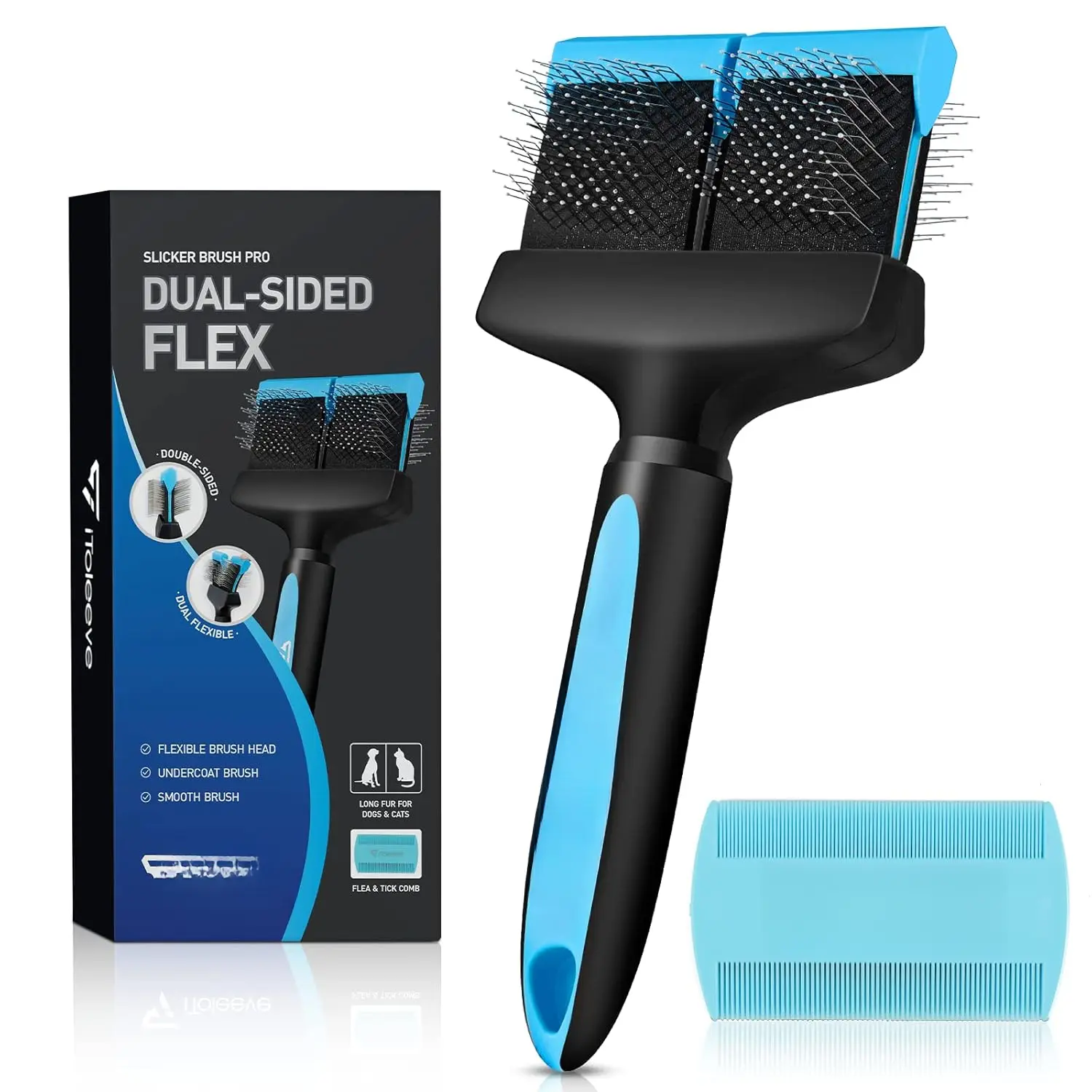 Dual Flex Slicker Brush Dog Brush, Gentle Grooming Tool for  Dogs & Cats - Ideal for Long Hair, Removes Undercoat, Tangles, and Knots