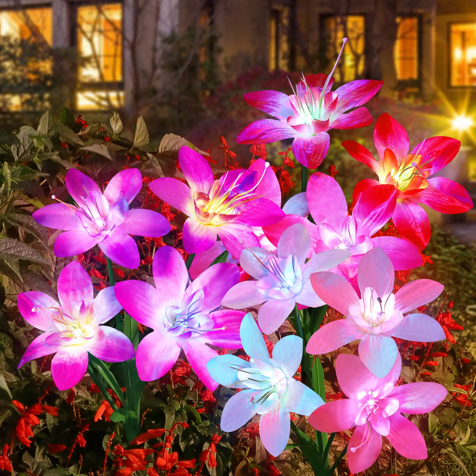 Rechargeable Outdoor Garden Lighting 5-Pack Solar Lights, 7-Color Changing Slide Beads, Waterproof for Pathway, Patio Decorations