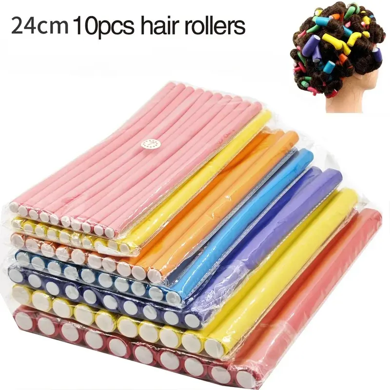 10pcs Flexible    Soft Foam Bendy Twist  No Heat Styling Tools for Everyday Use 24cm  Rollers heatless curling iron flexi rods curls french combs Black Micro Ring Hair Extension Kit beginner-friendly item