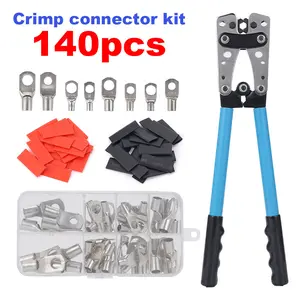 Battery Cable Lug Crimping Tool 10-1 AWG with Cutter, 60Pcs Copper Ring Terminals Heavy Duty Wire Crimper Set for Battery Cables