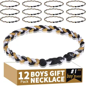 12 Pack Baseball Necklaces for Boys & Youth - 18 Inch Braided Titanium Sports Rope Necklace - Design for Team Party Favors, End of Season Gifts & Goodie Bags