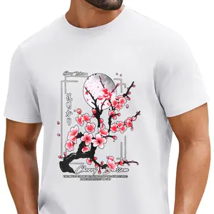 Men's Japanese Zen Graphic T-Shirt Premium Summer Streetwear with Sakura & Twin Dragon Art Casual Short Sleeve Tee Cotton Crewneck