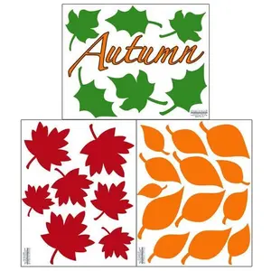 Autumn Fall Leaves Wall Decals - 3 11" x 14" Vinyl Sheets with 13 Autumn Word 6 Green Leaf 7 Red Leaf 13 Orange Leaf Stickers for Decorative Door Walls Kitchen Cabinets