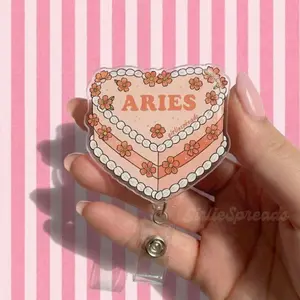 Aries Zodiac Badge Reel | Floral Heart, Nurse Astrology ID Holder