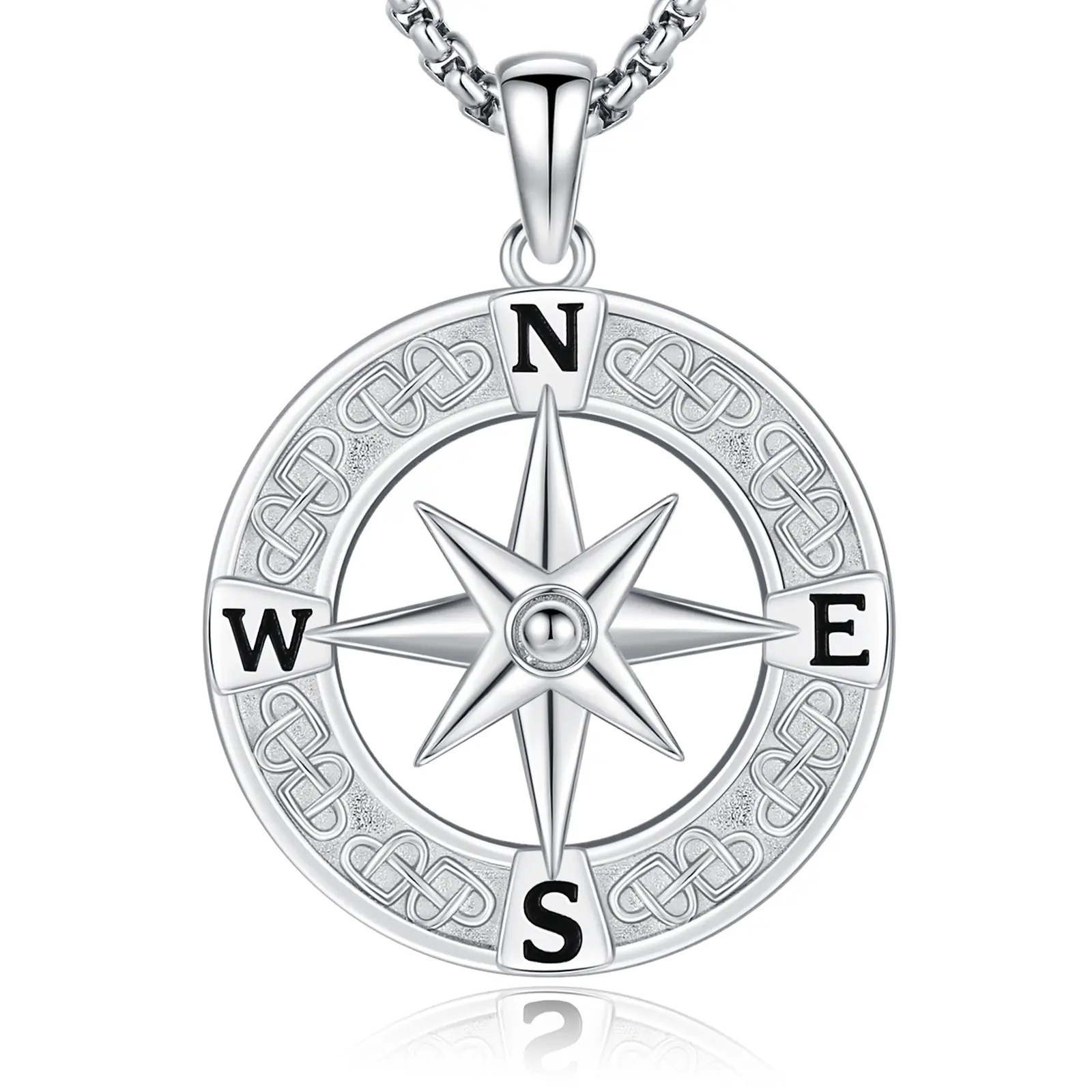 Sebina Celtic Compass Silver Pendant Necklace - Nautical Direction Symbol Jewelry, 61 cm Unisex Adults' Travel Accessory, Statement Gift-Ready Adventure Lover Accessory