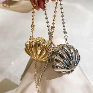 2026 Trendy Lip & Shell Shaped Mini Crossbody Bag, Metal Mirror Surface Zinc Alloy Purse, Fashion Hard Case Shoulder Bag with Beaded Purse Chain Charms, Portable