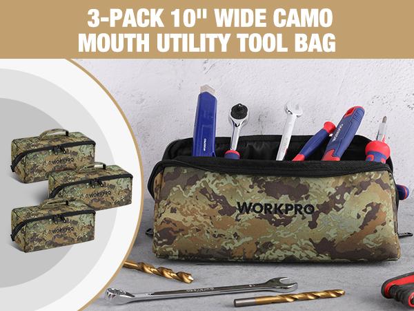 #BacktoSchool WORKPRO 10" Tool Bags, 3 Pack Zipper Tool Pouch with Wide Mouth Design | 1680D Oxford Fabric, Wide Mouth Design, Dual Zipper, Reinforced Stitching, Carry Handle, Multi-Purpose Storage Pouch