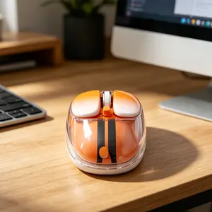 MOFii 1pc M60 Orange Gradient Transparent Wireless Mouse, Aesthetic Silent Tri-Mode for Office & Gaming, Rechargeable Long Battery Life, Compatible with Laptops, Desktops, Tablets & Phones