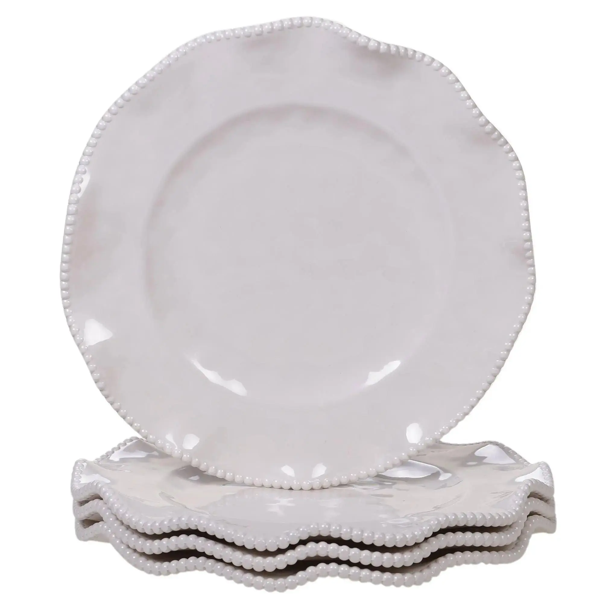 Perlette Beaded Cream Melamine Dinner Plate