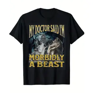 Morbidly A Beast Funny Cringe Alpha Werewolf Wolf Meme T-Shirt - Humorous, Unique, Casual Wear, Meme Graphic Shirt, Funny shirt, Funny Gift, Menswear Womenswear, Unisex Shirt Cotton Soft Top Love