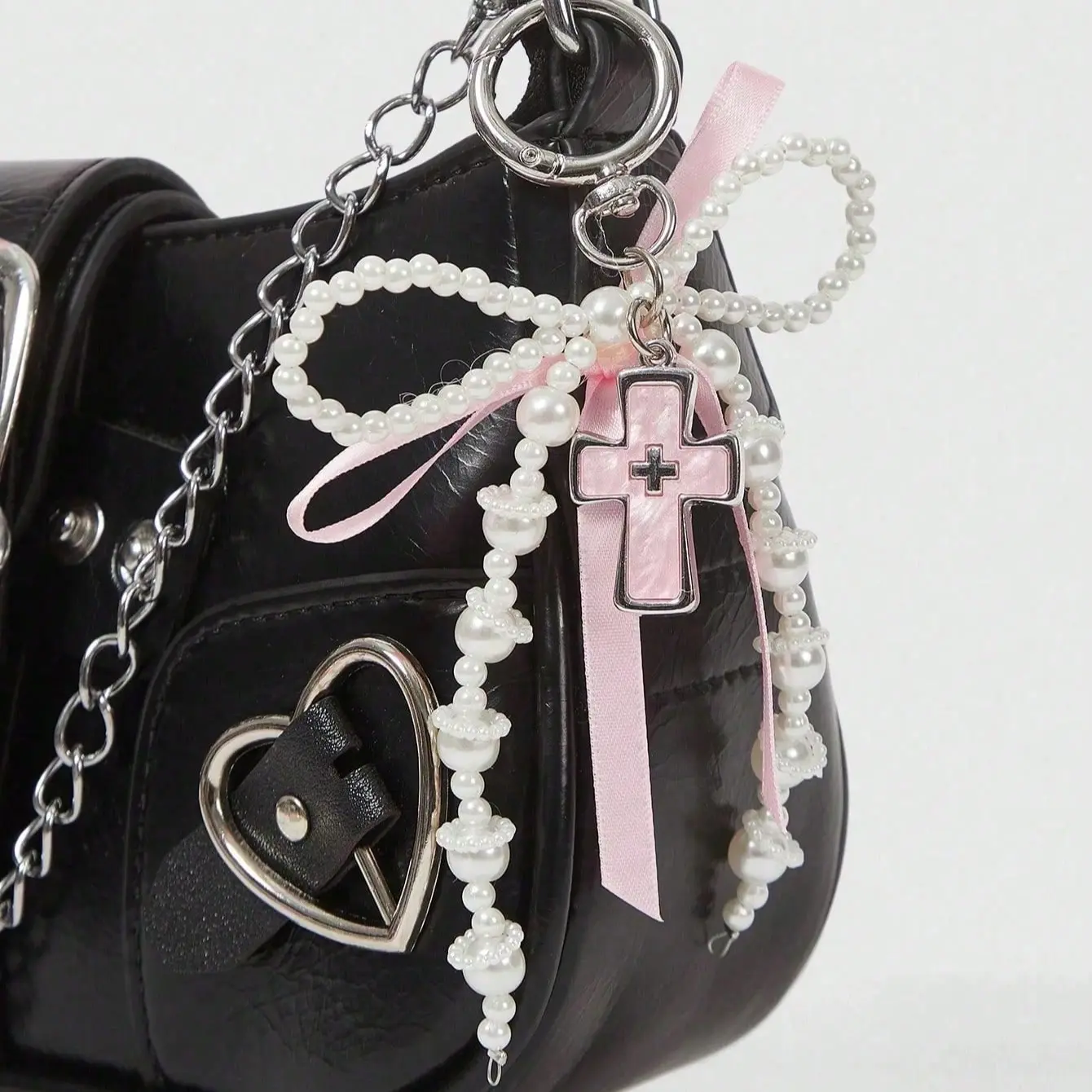 Cute Y2K Bow Pearl Cross Keychain, Kawaii Bag Accessory for Girls, Students, Perfect Gift for Valentine's Day, Christmas, New Year