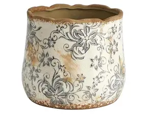 Nearly Natural 7" Tuscan Ceramic Gray Scroll Planter