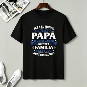 Men's Stylish "Best Dad Ever" Spanish Round Neck Shortsleeve T-Shirt - Powerful Family Quote, Cool Blue & White Design, Streetwear Top, Father's Day Gift for Outdoor Fun