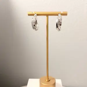 Twist Triple Hexagon Design Hoops, Sliver Plated Copper Women Earrings, Silver 925 Needle