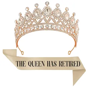 Retirement Tiara & Sash Set "The Queen Has Retired" Crown & Sash for Parties Events Celebrations Gold